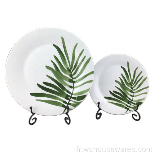 Assiettes de dîner en porcelaine de conception de plante verte